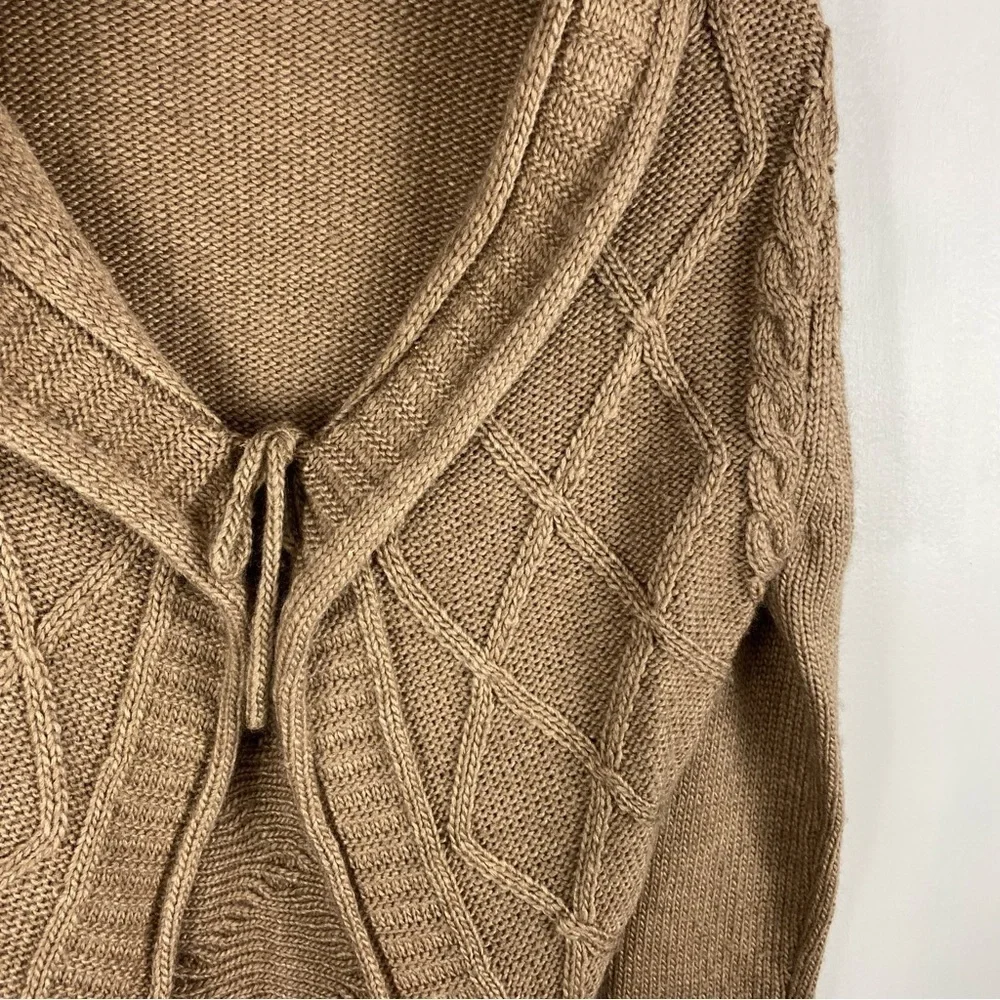 Les Tricots BOHO Cable Knit Wool Blend Tie Front‎ Cardigan Sweater Size Large